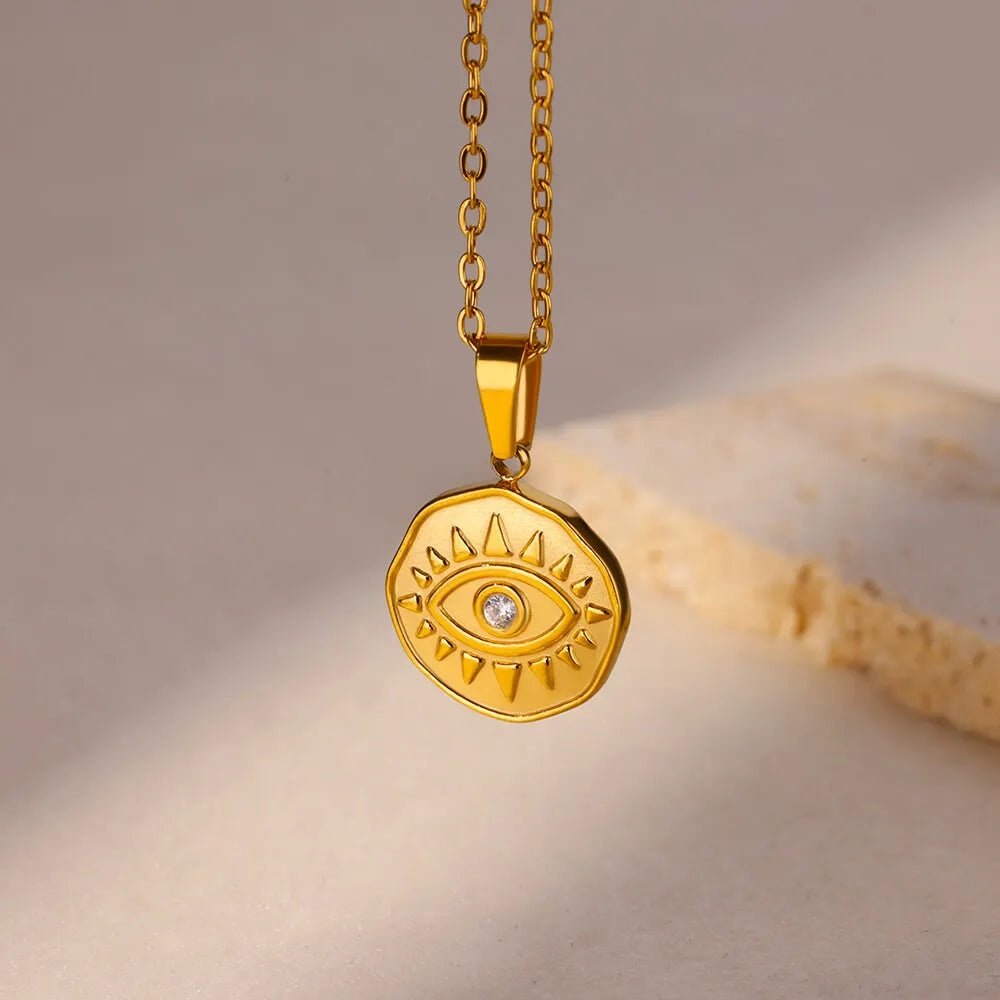 Evil Eye Pendant Necklace for Women 2024 Trend New Clavicle Chain Necklaces Lucky Turkish Style Stainless Steel Jewelry collar Lesperlesdophelia