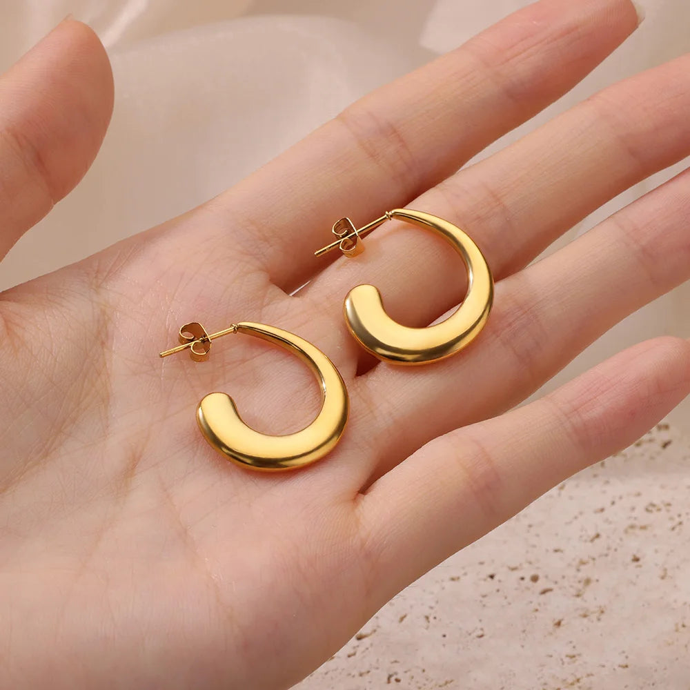 Gold Color Round Stud Earrings for Women Stainless Steel Earrings 2024 Trend Aesthetic Arc Piercing Ear Jewelry Freeshipping Lesperlesdophelia