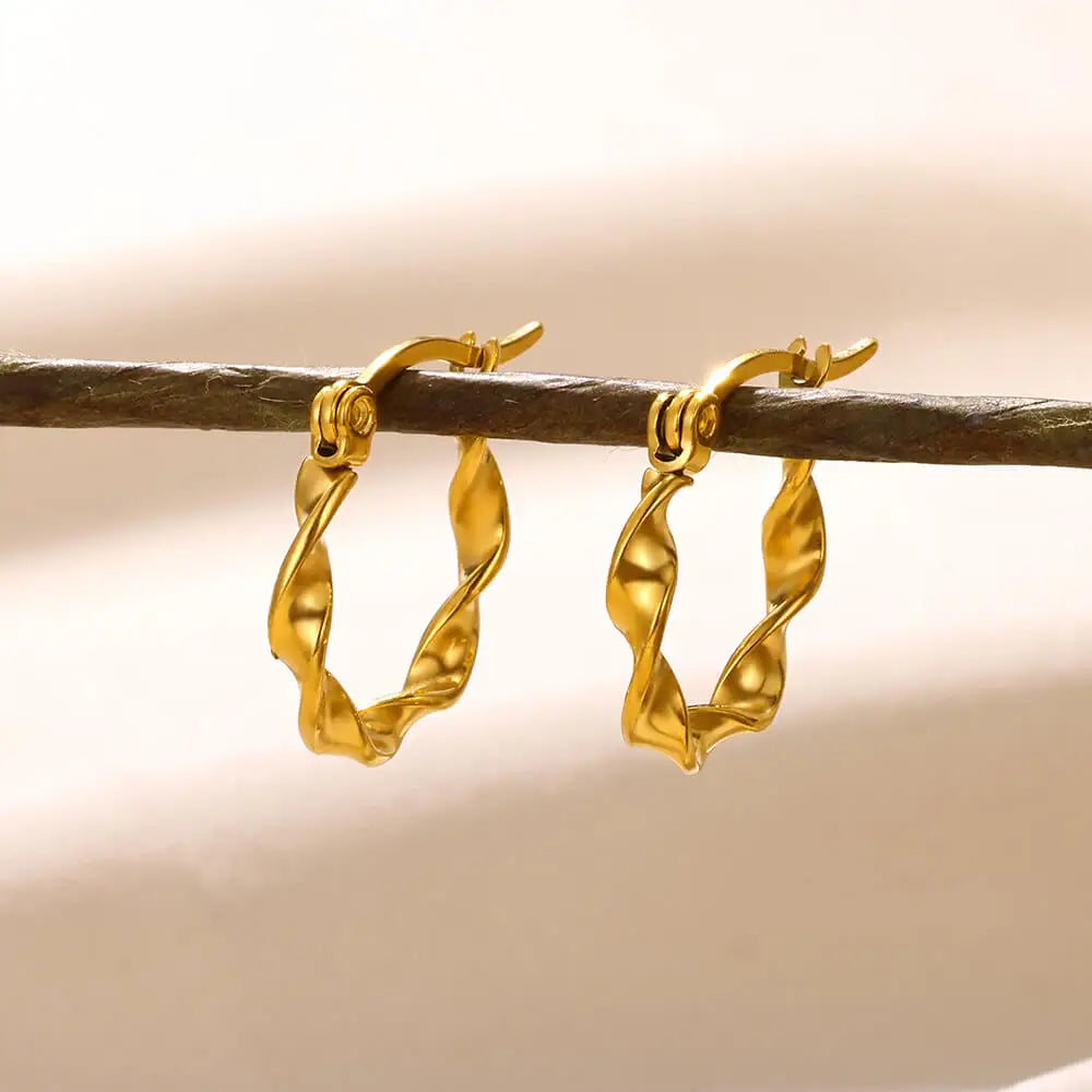 Wave Hoop Earrings for Women Gold Color Stainless Steel Earrings 2024 Trend Waterproof Piercing Ear Jewelry Freeshipping aretes Lesperlesdophelia