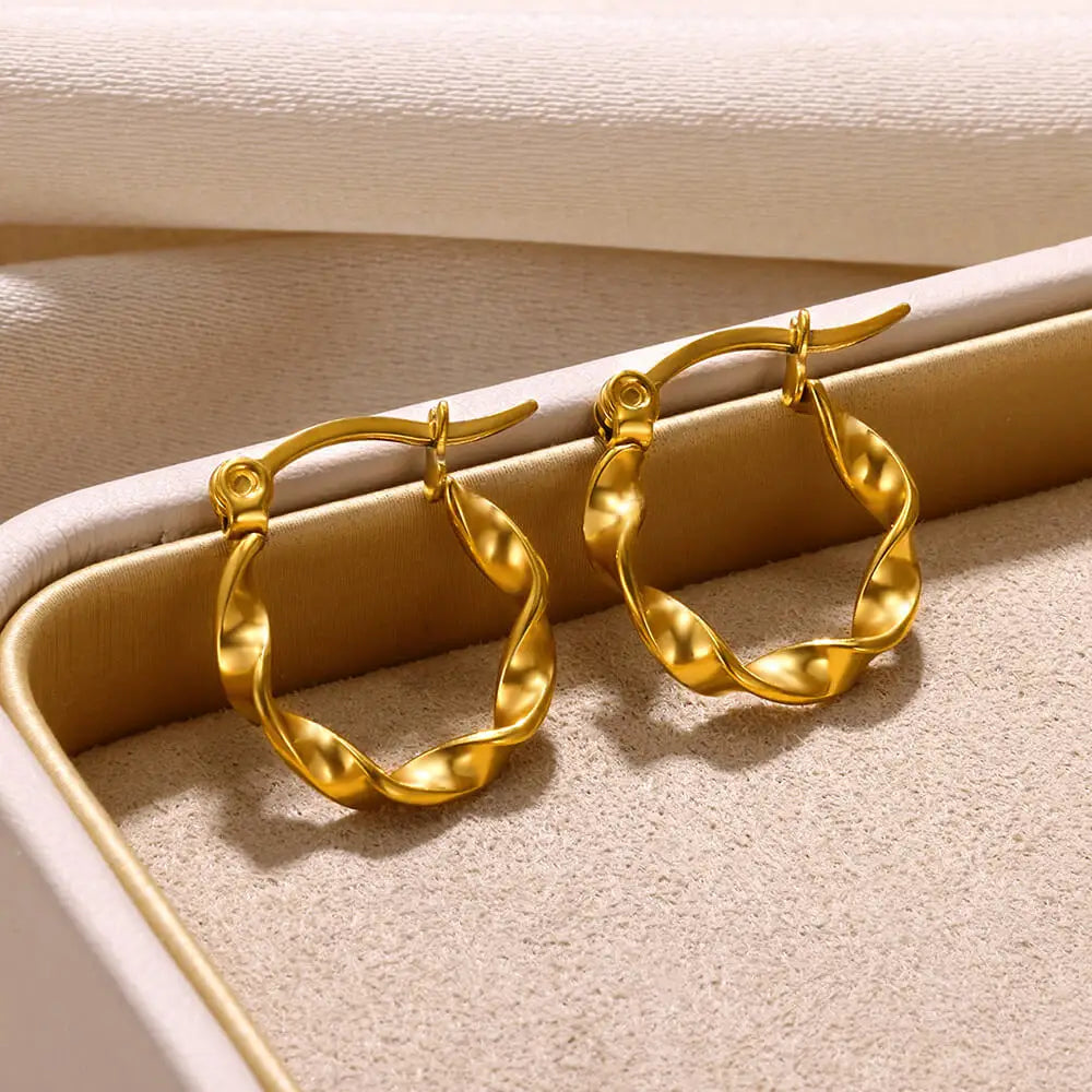 Wave Hoop Earrings for Women Gold Color Stainless Steel Earrings 2024 Trend Waterproof Piercing Ear Jewelry Freeshipping aretes Lesperlesdophelia