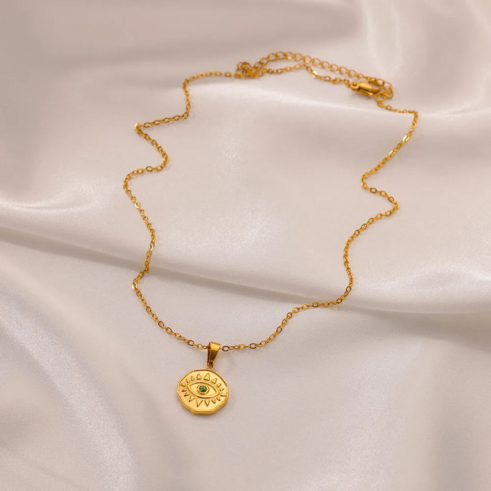 Evil Eye Pendant Necklace for Women 2024 Trend New Clavicle Chain Necklaces Lucky Turkish Style Stainless Steel Jewelry collar Lesperlesdophelia