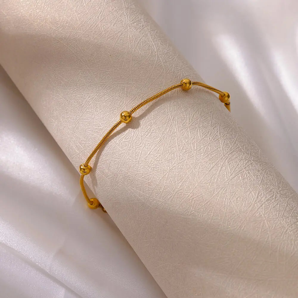 Stainless Steel Bracelet for Women Beaded Chain Gold Color Bracelets 2024 Trend femme Aesthetic Couple Jewelry Gift Accesorios Lesperlesdophelia