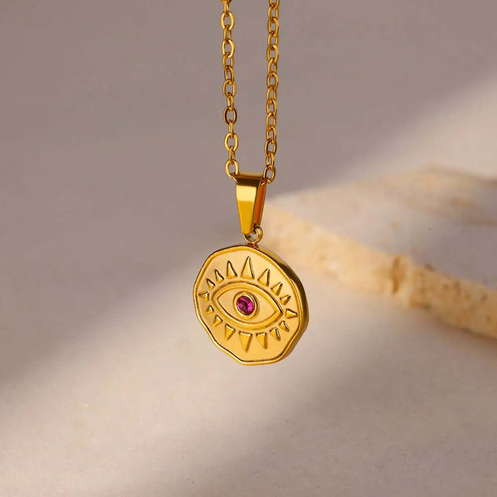 Evil Eye Pendant Necklace for Women 2024 Trend New Clavicle Chain Necklaces Lucky Turkish Style Stainless Steel Jewelry collar Lesperlesdophelia